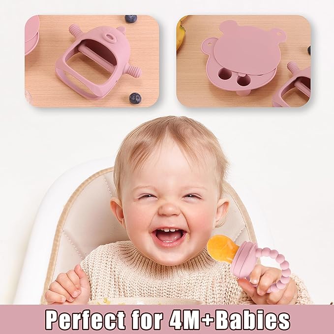 Baby Fruit Feeder & Breastmilk Popsicle Mold Set – 3 Pack Silicone Teething Relief Kit with Food Feeder Pacifier, Freezer Tray with Lid & Baby Teether Toy (Blush)