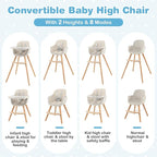 HONEY JOY High Chair, 3-in-1 Eat & Grow Wooden Highchair/Booster Seat/Toddler Chair with Removable Tray, 5-Point Harness, PU Cushion and Footrest for Baby, High Chair for Babies and Toddlers(Beige)