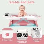 Foldable Baby Bathtub, Lightweight Bathtub for Infants to Toddlers with Soft Cushion & Thermometer, Portable Baby Tub Newborn to Toddler 0-24 Months(Pink)