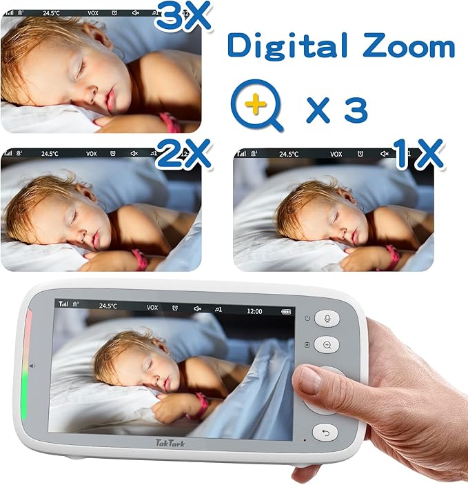 TakTark 5" HD 720P Baby Monitors, Video Baby Monitor with 2 Cameras and Audio, Night Light, 960ft Range, 2 Way Audio, Digital Zoom, Night Vision, VOX Sound Detection, Ideal for New Parent