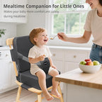 Toddler Booster Seat for Kitchen Chair, 2-in-1 Dining Table Booster Seat with Backrest & Adjustable Straps – Easy-Clean, PU Portable Toddler Eating Travel Increasing Cushion - Dark Grey