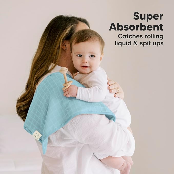 5-Pack Cotton Muslin Burp Cloths Baby Girls, Boys - Soft & Absorbent Spit Up Burp Rags, Large Muslin Towel, Cotton Wash Cloths for Babies, Newborn, Infant, No Shrink, Durable, Neutral (Nimbus)
