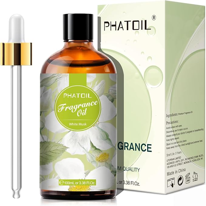 PHATOIL 3.38FL.OZ White Musk Fragrance Oils for Aromatherapy, Essential Oils for Diffusers for Home, Perfect for Diffuser, DIY Candle and Soap Making, DIY Scented Products - 100ml
