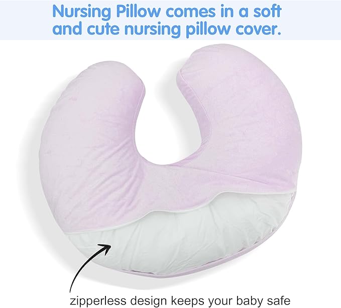 LAT Waterproof Nursing Pillow for Breastfeeding,Waterproof Removable Cover,Ergonomic Breast Feeding Pillows Baby for Baby Boys and Girls,Machine Washable(Pink)