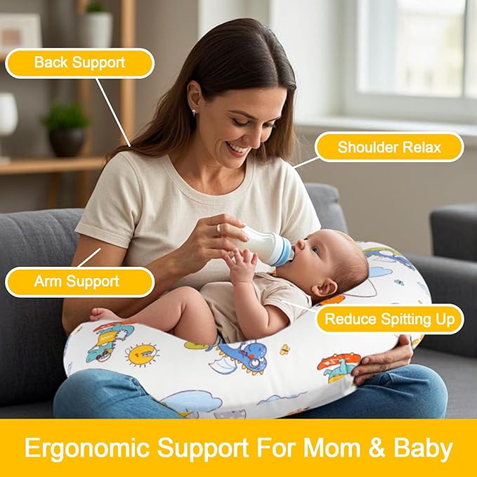Nursing Pillow, Breastfeeding Pillow with Removable Cover, Ergonomic Breast Feeding Pillow, Baby Feeding Support Cushion for Mom Easier Breastfeeding- Original Size/Dinosaurs