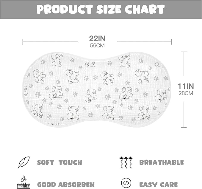 1 Pack Muslin Burp Cloths Cute Bichon Dog White Cotton Baby Burp Cloths Soft Burping Cloth Absorbent Spit Up Rags for Newborn Must Haves 22x11 Inch