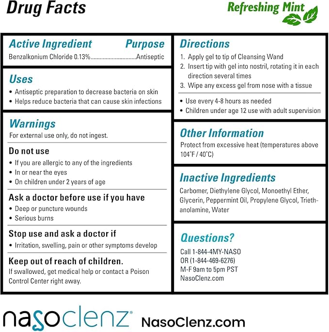 Pro: Nasal Cleansing Kit – Gentle Wand & Nasal Antiseptic Gel, Nose Cleaner and Nasal Moisturizer for Dry Nose & Sinus Relief (Mint 1 Count, up to 120 uses)