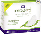 Organyc - 100% Certified Organic Cotton Inside and Out Feminine Pads, Sanitary Napkin 40 Count, Heavy Flow, New Larger Size Packaging