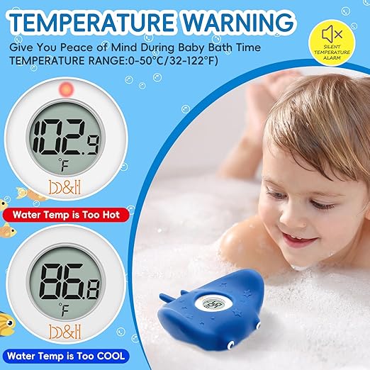 b&h Silicone Baby Bath Thermometer - Safety Digital Infant Bathtub Temperature Thermometer, Color-Coded Display, Quick-Read, Detachable Silicone Jacket, Dishwasher Safe, Temperature Toy (Manta Ray)