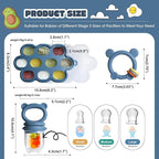 Baby Fruit Food Feeder & Breastmilk Popsicle Molds for Teething Relief, Baby Feeding Sets, 1 Freezer Tray with Lid & 1 Teether Toy & 1 Silicone Teething Pacifier Feeder, Extra Food Pouches (Blue)