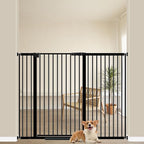 WAOWAO 40.55" Extra Tall 1.37" Ultra Narrow Spacing 45.87-53.74" Extra Wide Dogs Pets Baby Gate Safety Indoor Puppy Pressure Mounted Gate No Drill Black Metal for Stairs,Doorways,Kitchen,Hallway