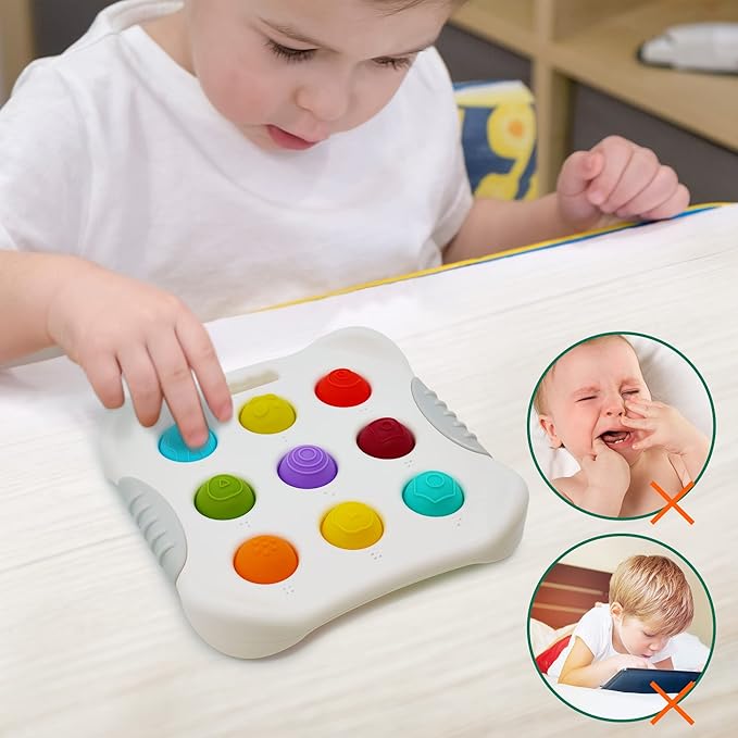 LiKee Fidget Popper Sensory Baby Toys for 10+ Months, Push and Popping Busy Board, Montessori Toys for 1+ Years Old, Airplane Car Travel Toy for Toddlers 1-3 Stress Relief (1 Piece)