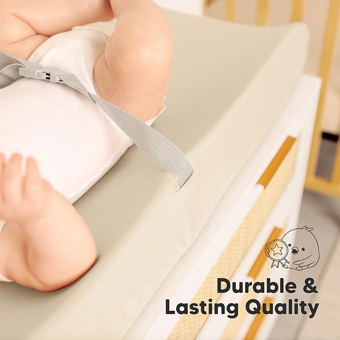 2-Pack Organic Changing Pad Covers for Girl, Boy, Neutral - 100% Cotton Changing Table Pad Cover, Soft Baby Nursery Diaper Changing Pad Sheets, Contour Changing Pads Liners, Change Pad Cover (Cameo)