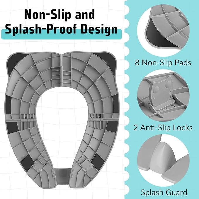 Travel Potty Seat for Toddler & Kid, Maliton Portable Potty Seat with Storage Bag, Foldable Potty for Toddler Travel, Non-Slip Potty Training Toilet Seat Cover with Splash Guard (Grey)
