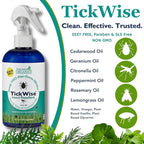 3 Moms Organics TickWise 8oz, Made with All Natural Essential Oils, DEET-Free, Tick and Insect Repellent, Plant Based Essential Oils, All Natural Ingredients Great for Adults, Kids, Dogs & Horses