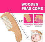 Goat Baby Hair Brush Set, Wooden Comb Massage Scalp Comb, Safe Natural Hair Care Kit, Soft Silicone Bath Brush for Newborns Toddlers (Brush Set+ Massager)