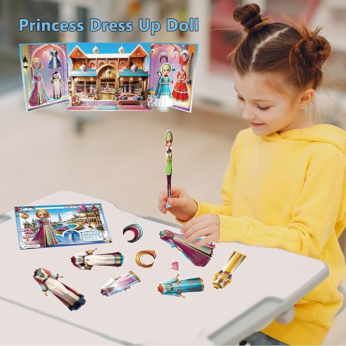 Yuzee Paper Dolls Stickers - Magnetic Dress Up Dolls for Girls - Toddler Travel Toys - 1 Paper Doll and 33 Clothing Accessories with 3D Magnetic Game Scene, Foster Creativity and Imagination