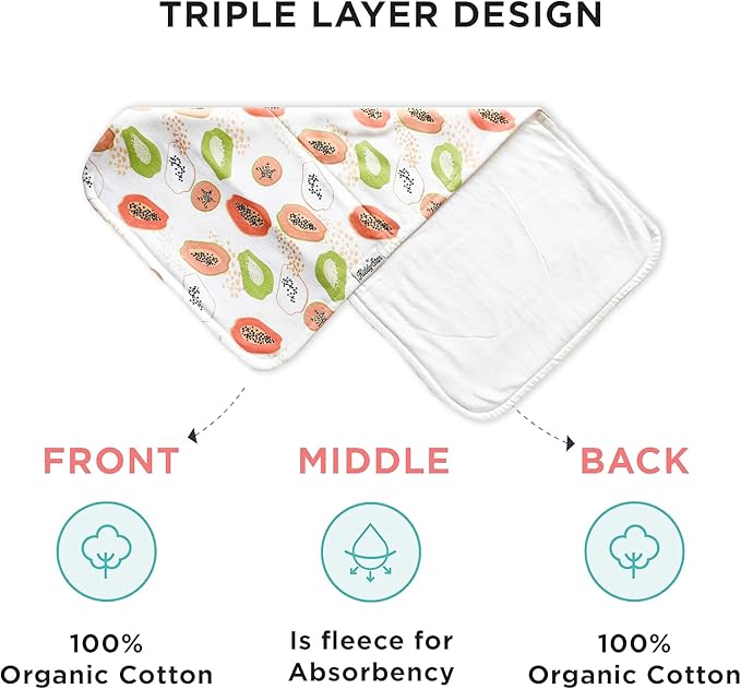 Premium 5-Pack Large Organic Cotton Burp Cloths – 3 Layers, Ultra Soft & Absorbent Burping Towel, Shoulder Towel & Hand Towel