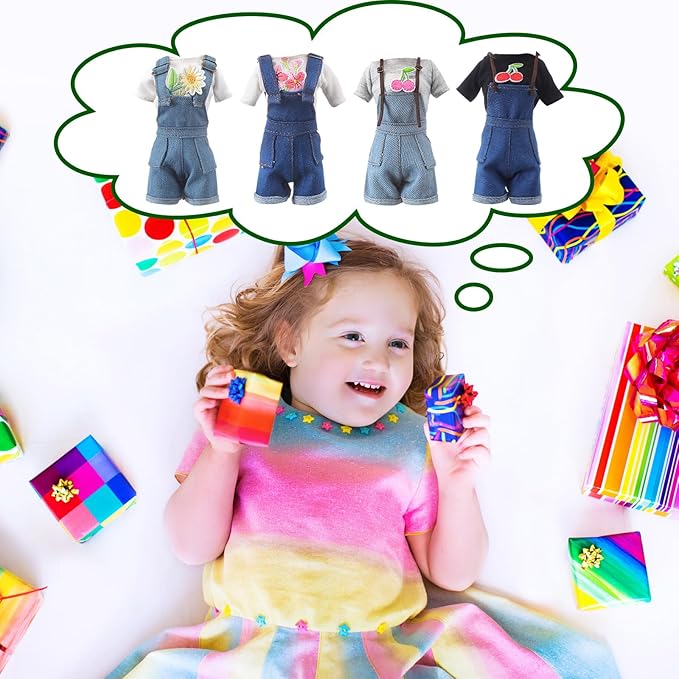 Bencailor 8 Pieces Christmas Doll Clothes for 11.5 Inch Doll Accessories Sweaters Denim Pant Summer Regular Outfit Clothing(T Shirt and Suspender Trousers)