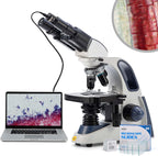 SWIFT SW380B 40X-2500X Magnification, Research-Grade Binocular Compound Lab Microscope, Mechanical Stage, with 5.0 mp Camera and Software Windows/Mac Compatible and 100pcs Blank Slides