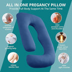 Sasttie Pregnancy Pillows for Sleeping, Jumbo U Shaped Cooling Full Body Pillow with Removable Cover, Pregnant Women Must Haves, Maternity Essential, Navy