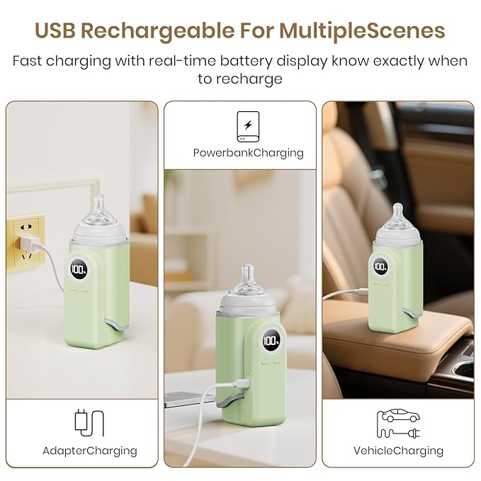 Portable Bottle Warmer for Travel, Precise Temperature Milk Warmer, 10000mAh Long Battery Life USB-C Fast Charging for Breast Milk/Formula Milk Warming, Fit Car, Airplane & On The Go Bottle Warmer