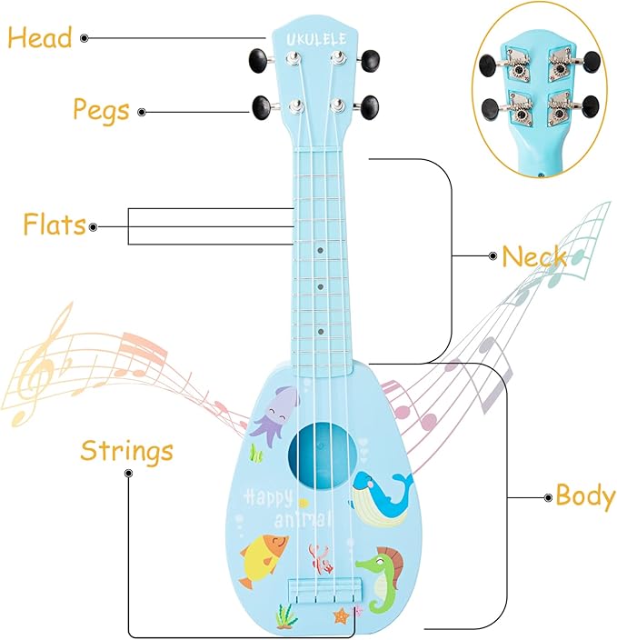 YOLOPARK 17" Kids Toy Guitar for Girls Boys, Mini Toddler Ukulele Guitar with 4 Strings Keep Tones Can Play for 3, 4, 5, 6, 7 Year Old Kids Musical Instruments Educational Toys for Beginner (Blue)