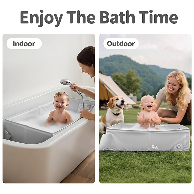 Bella’s Friends Baby Collapsible Bathtub, Travel Bath Tub for Baby, Foldable and Portable, Easy Storage, Reinforced Structure, Lightweight, Travel Essentials for 6M-3Y Infant Toddler, Gray