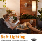 Ambimall Floor Lamp for Living Room with 3 Color Temperatures Bulb, 64" Standing lamp with Linen lampshade for Bedroom, Minimalist Pole Lamp, Grey Shade & Black Pole