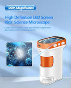 Microscope for Kids 1000x Magnification, 2.4-inch ScreenPocket Microscope with Photo and Video Recording (with Slide Kit) Portable Educational Gift