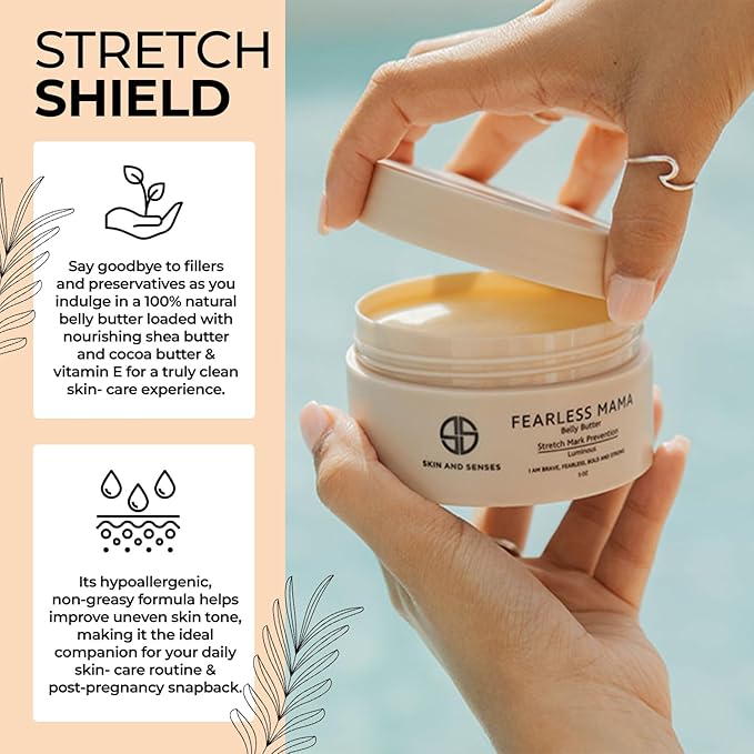 Fearless Mama Belly Butter – Unscented Stretch Mark Cream for Pregnancy – Natural Moisturizer for Stretch Mark and Scar Care – Deep Hydration for Growing Bellies