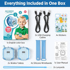 Walkie Talkies for Kids Rechargeable 2 Pack, Wearable Wrist & Lanyard Watch with Flashlight, Fun Stickers, Toys Gifts for Boys Girls Age 3-12 for Outdoor Camping, Hiking, Birthday, Christmas (Blue)