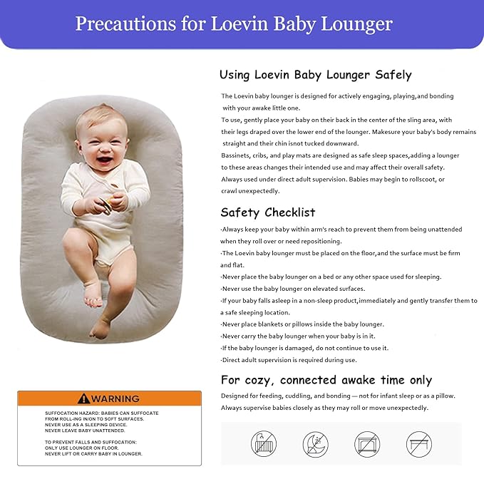 Baby Lounger Play Mat,Baby Lounger for Newborn Tummy Time for Baby in Flat Surface,0° Angle Newborn Lounger Baby Nest for Boys & Girls 0-12 Months(English Apricot)