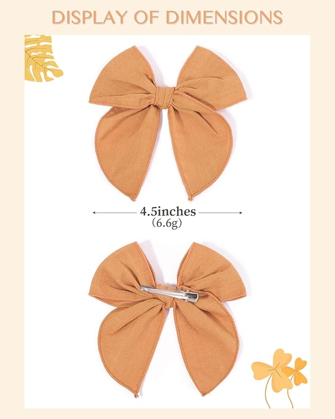 doboi 20PCS Fable Bows 4.5 Inch Hair Clips Baby Girls Hair Clips Cotton Linen Bows for Girls Solid Color Hair Accessories for Baby Toddlers Kids
