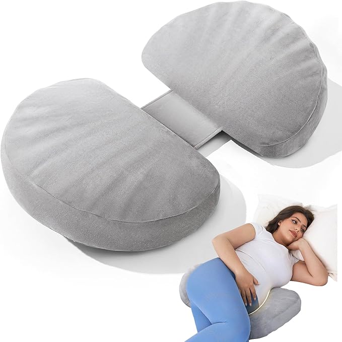 Pregnancy Pillow for Sleeping Memory Foam Pillow for Side Sleeper, Maternity Pillow Support for Back, Belly, HIPS for Pregnant Women, Portable and Adjustable Travel Wedge Velvet Grey