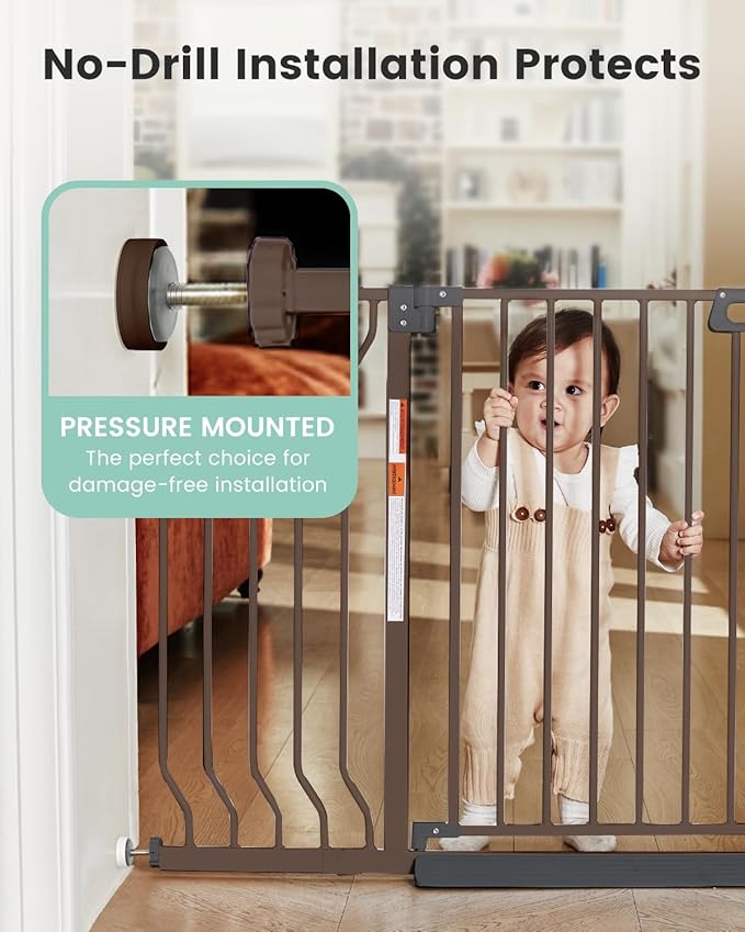 Mom's Choice-GROWNSY Baby Gate for Stairs, 30.5"-43" Pressure Mounted Pet Gate for Doorways-Auto Close Dog Gate for The House-Easy Installation & Walk Thru Wide Safety Gate