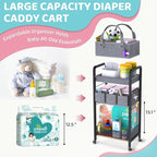 2IN1 Baby Diaper Caddy Organizer-3 Tier Rolling Storage Cart with Dividers - Bedside Diaper Caddy Cart for Baby Nursery Newborn Essentials-Mobile Utility Carts with Wheels for Changing Table