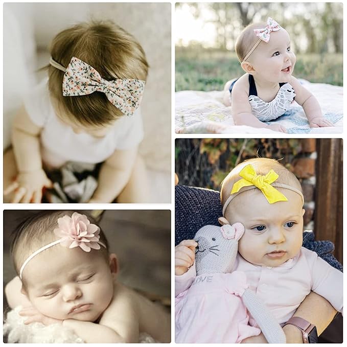 Baby Girl Headbands with Bows Soft Nylon Newborn Toddler Hairbands Handmade Baby Hair Accessories for Infant Girls Kids