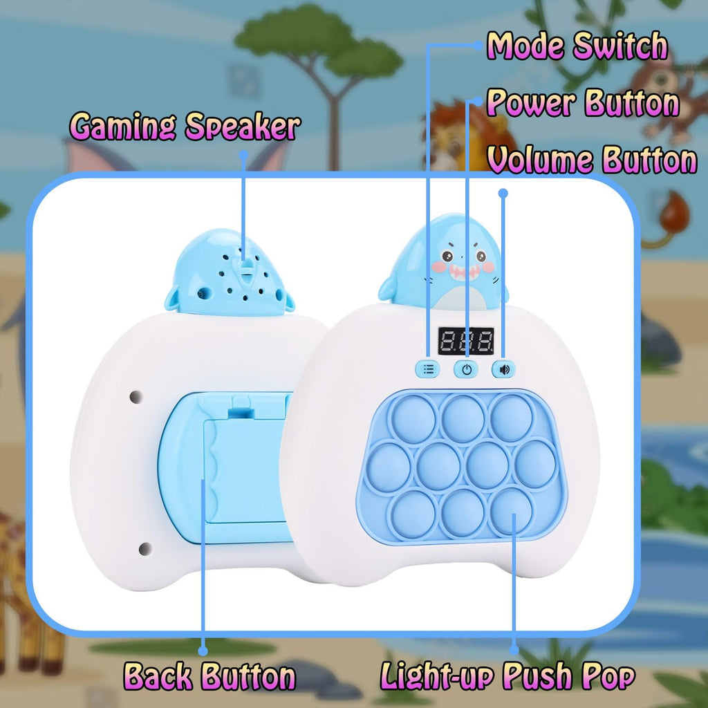 Quick Push Console Game, Pop Game Light up Fidget Toy, Handheld Puzzle Game Fast Push Bubble Game with Game Clearance Screen for Kids Teens Adults (Shark)