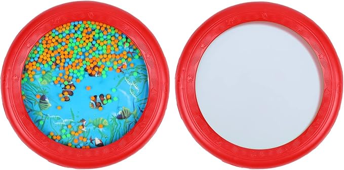 Musfunny Ocean Drum Wave Bead Drums Gentle Sea Sound Music Gift Musical Educational Sea Sound Drum Tool for Kid Child Baby (Red)