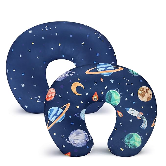 Pea Pod Nursing Pillow Cover 2 Pack Soft & Adorable Slipcovers for Breastfeeding Pillows, Comfortable Stretchy Feeding Pillow Covers for Baby Girls Boys Newborn, Removeable Pillow Case (Outer Space)