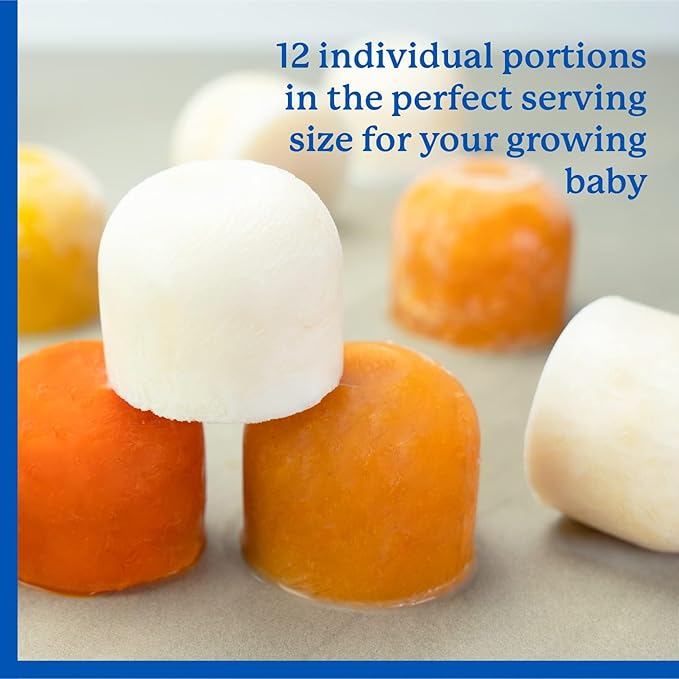 Samuelworld Baby Breast Milk and Food Storage Container, 12 Portions x 2.5oz, Stackable Food Grade Silicone Tray with Clip-On Hard Lid for Homemade Purees, Vegetables & Fruits - Teal