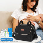 Breastmilk Cooler Bag with Ice Pack Fits 6 Baby Bottles up to 9 Ounce, Wearable Breast Pumps Cooler Bag for Nursing Mom Daycare, Work, Travel- Black