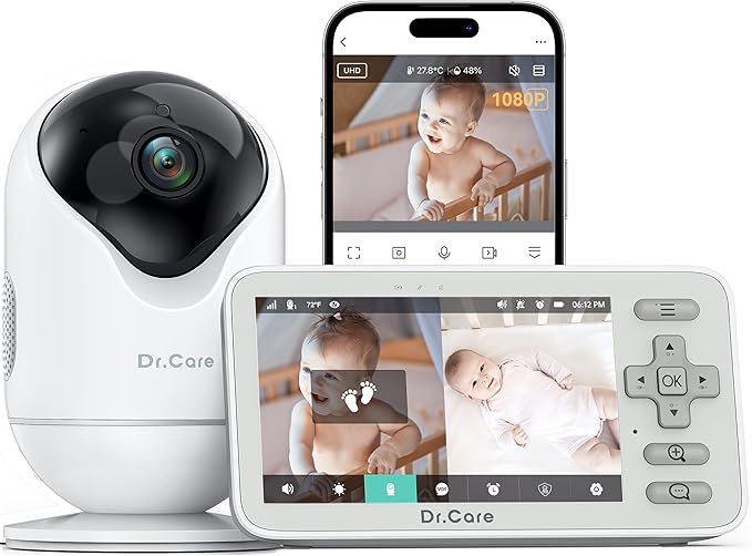 Dr.Care VistaView Lite Smart WiFi Baby Monitor - 4" 720P Split Screen & 1080P Camera App Control, Motion Alerts, HD Night Vision, Triple Security, 2-Way Talk, Video Recording, Multi-User