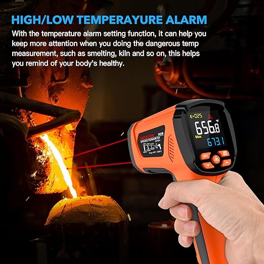 -40℉~3632℉, MESTEK Infrared Thermometer Temperature Gun, High Temp Thermometer with Thermocouple Probe, Non-Contact 50:1 Pyrometer Dual Laser Thermometer Gun for Engine, Kiln, Forging, Industrial