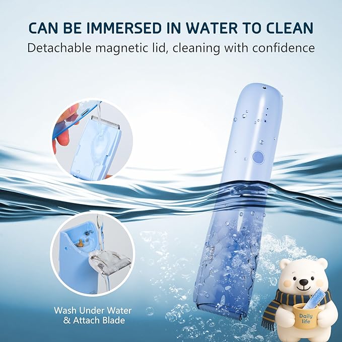 DAILYLIFE Baby Hair Clippers, Silent Clippers for Kids with Autism, Sensory Baby Hair Cutting Kit, Quiet Vacuum Hair Trimmer Waterproof for Toddler Infants Boys, Blue