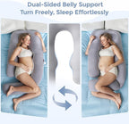 Momcozy Pregnancy Pillow with Cooling Cover, Dreamlign U Pro Maternity Pillow with Adjustable Leg Pillow - Support for Back, HIPS, Belly, Legs for Pregnant Women, 50-72 Inch Full Body Pillow, Grey