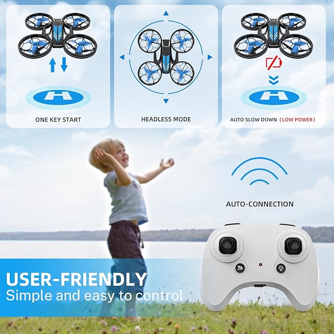Mini Drones for Kids - RC Drone with Auto Hovering and Headless Mode, Quadcopter with LED Light, Propeller Full Protect, 3D Flips, 3 Batteries, Remote Control, Best Toys Gifts
