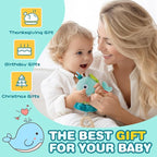 Jollybaby Baby Musical Pull String Hanging Toy for Stroller Car Seat Crib Play Gym, Plush Stuffed Whale Toy for Carseat with Music Teether Crinkle Paper, Sensory Toy for 0-6-12-18 Months Baby Gift