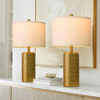 PoKat 23" Brass Gold Ceramic Table Lamps for Living Room, Retro Warm Gold Lamps for Night Stands, Vintage Bronze Decorative Lamps for Bedroom, Antique Gold Brown Nightstand Lamps for Home Decor